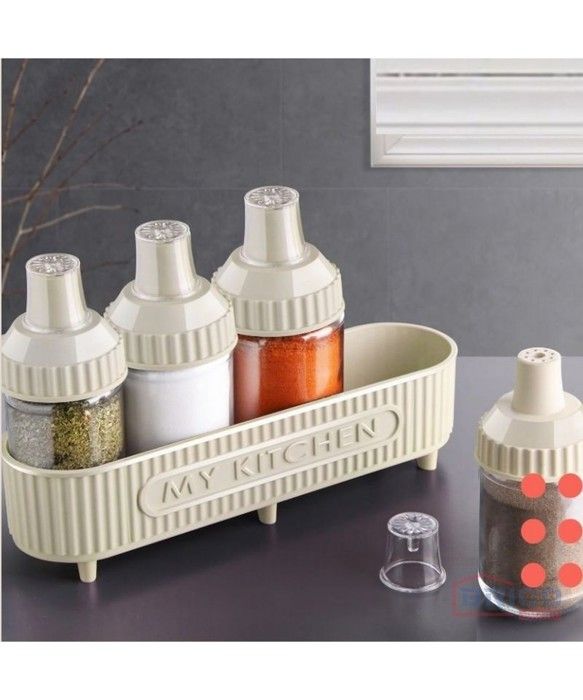 Ensemble de 4 bouteilles en verre avec support
