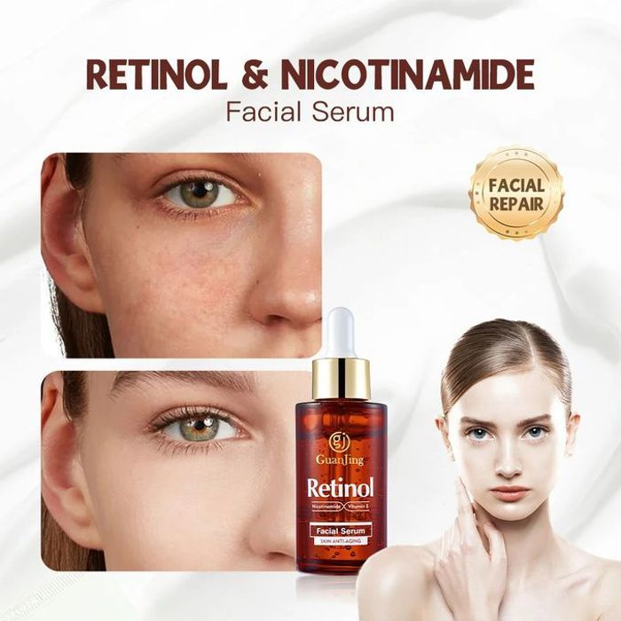 Sérum anti-âge pour le visage Rétinol, Nicotinamide, Vitamine E, Hydrate, Éclaircit