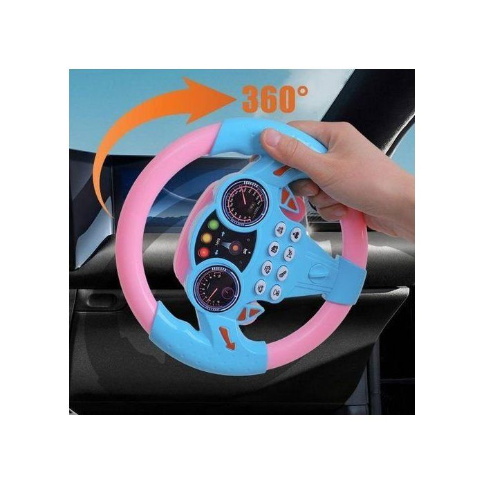 Jouet de volant de direction de voiture pour enfants - Musique Volant avec Rotation 360°,Rose et Bleu