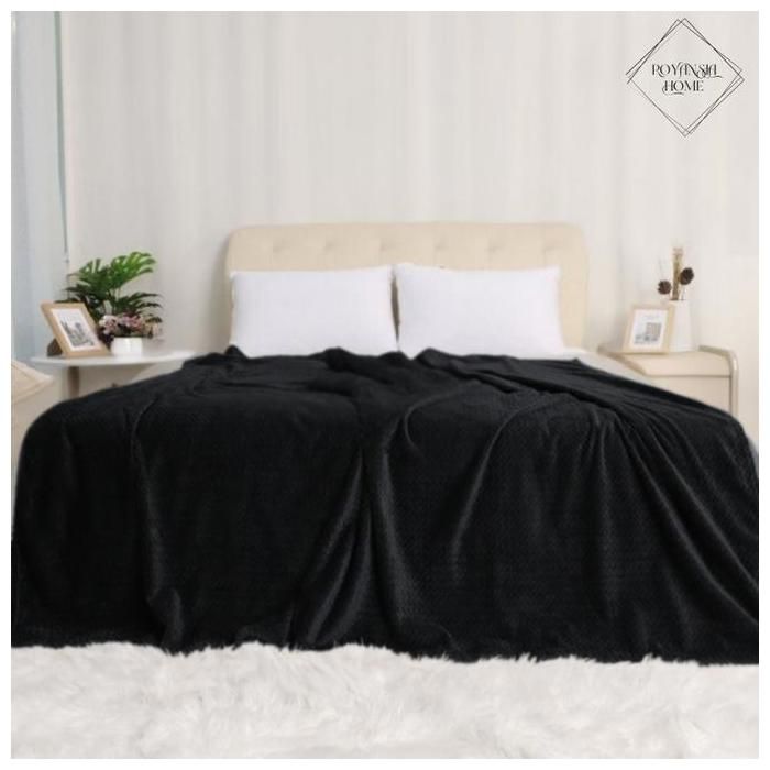 Couverture - ROYANSIA HOME - Flanelle 220x240 cm - Ultra Douce - Résistante - Noir
