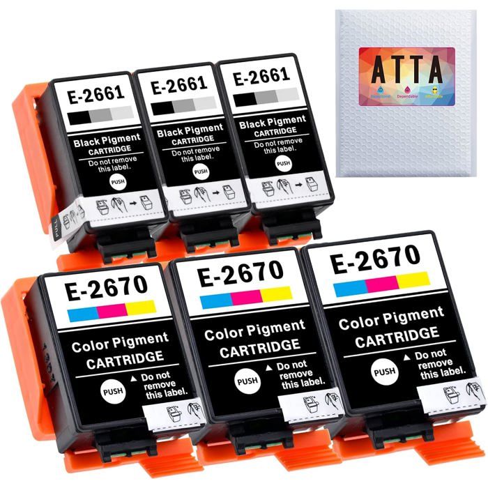 Bläckpatroner - Epson 266 och 267 - Pack om 6 - Pigmentbläck - Kompatibel med WF-100W och WF-110W