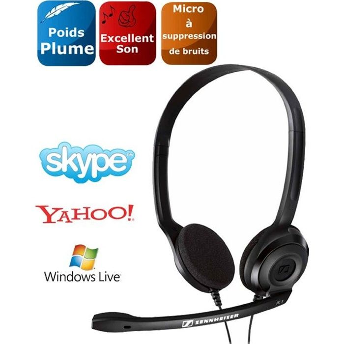 Micro-casque Sennheiser PC 3 Chat - Micro VoiP, Son HI-FI stéréo, Microphone à suppression de bruit