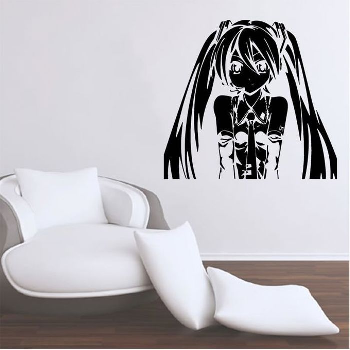 Sticker mural - Hatsune Miku - Manga - 70 cm x 57 cm - Effet brique - Auto-adhésif