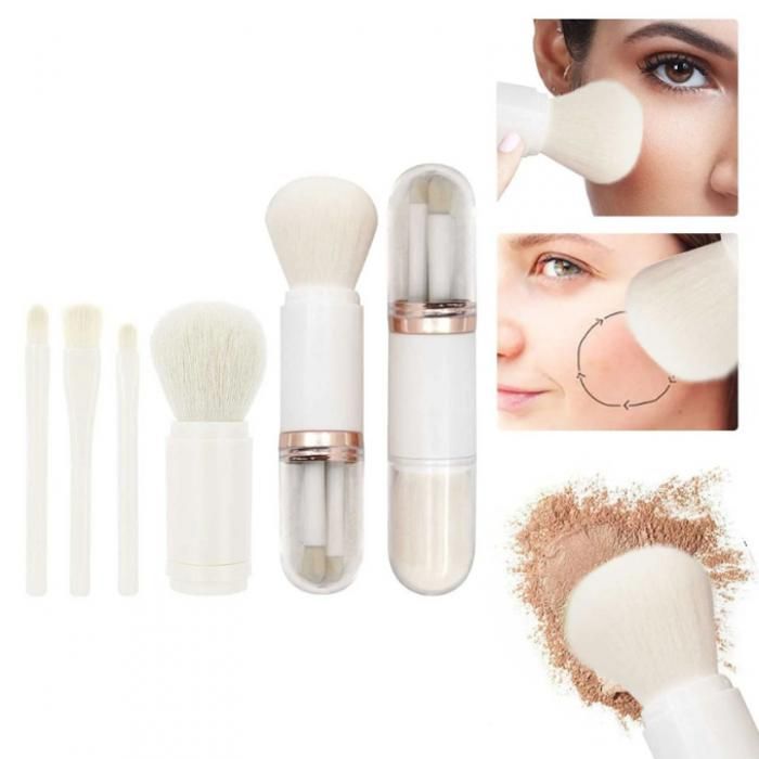 Pinceaux de maquillage 4 en 1 - Rétractables - Blanc - Faciles à utiliser - Polyvalents - Pratiques