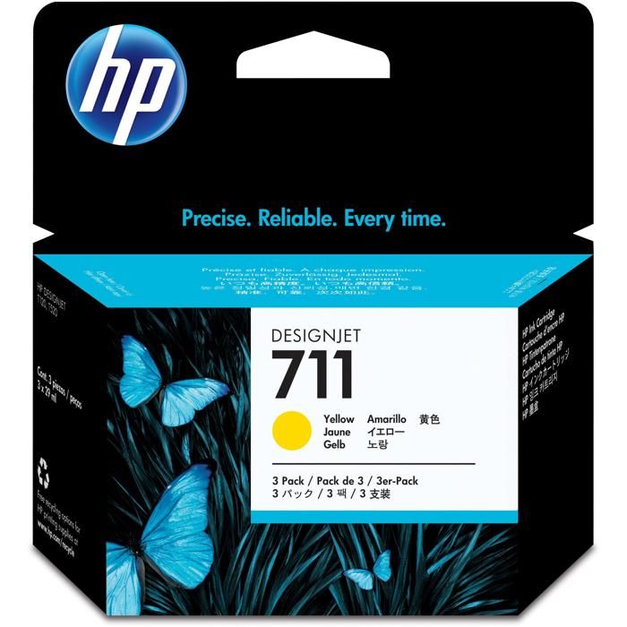 Cartouche d'encre HP 711 - Pack de 3 - Jaune