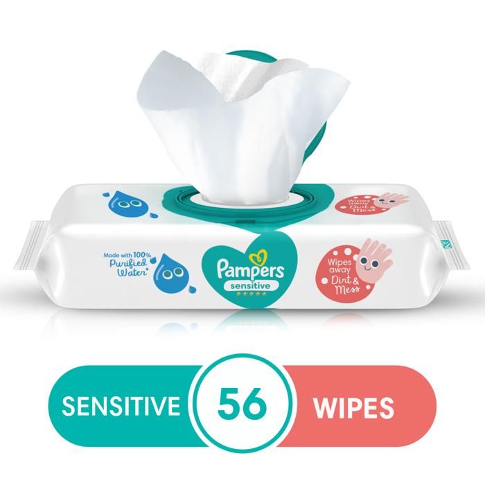 Lingettes Bébé - PAMPERS - Sensitive - 56 unités - Eau Purifiée - Hypoallergénique