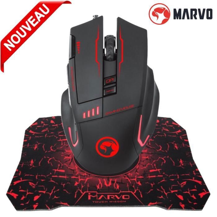 Souris Gaming COMBO Marvo G909+G1 2-en-1 - Souris programmable, Tapis de souris - MARVO-G909+G1