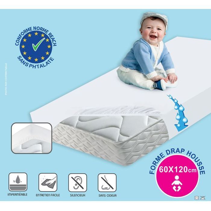 Mona Home Concept Housse protège matelas imperméable norme européenne - 60*120 cm - Blanc