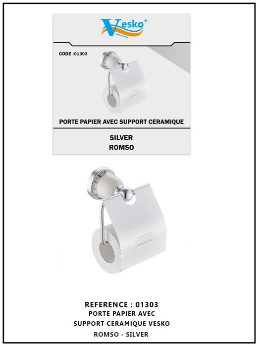 Porte-papier - ROMSO - SILVER - Support en céramique - Finition dorée - Design moderne