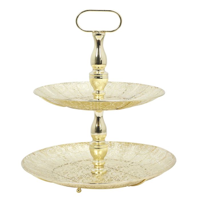 PLATEAU DECORATIF METAL DORE 2 ETAGES