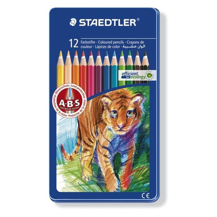 Crayons de couleur - STAEDTLER - 12 Crayons - Décor Animaux - Bois certifié - Mine solide anti-casse