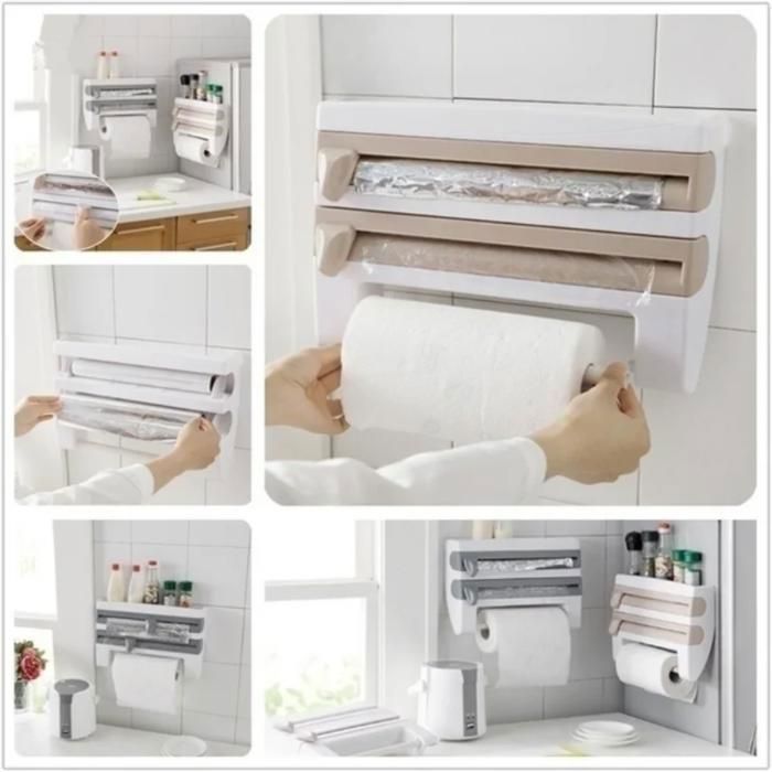 Distributeur de rouleaux de film alimentaire mural T1avec Porte-Serviettes (Couleur aléatoire)