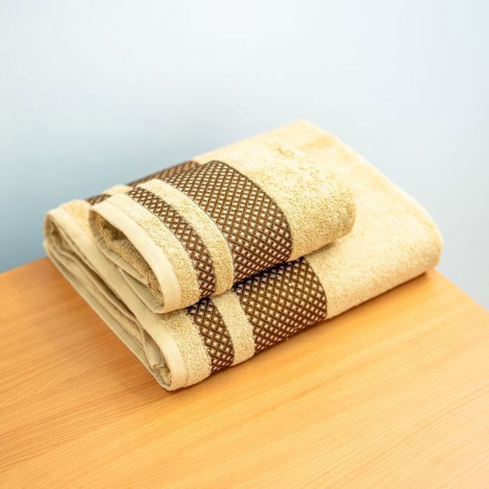 Serviette de bain - Athena - Pack de 2 - 100% coton - Beige - 550GM