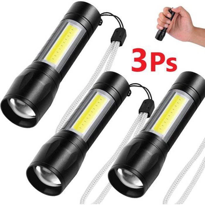 Lampe de poche LED rechargeable - Non spécifié - Lot de 3 - Super lumineuses - Étanches - Zoomable