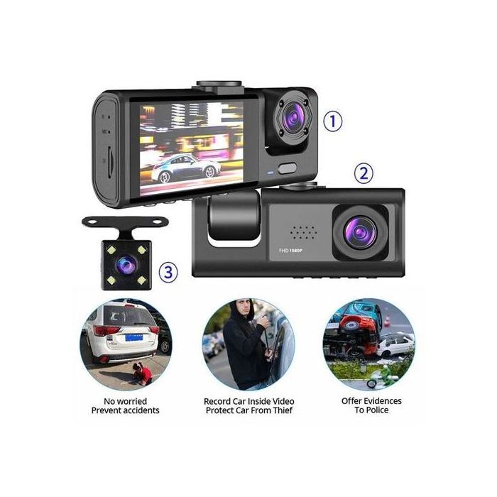 Enregistreur vidéo de voiture à 3 objectifs HD1080P, caméra Vision nocturne