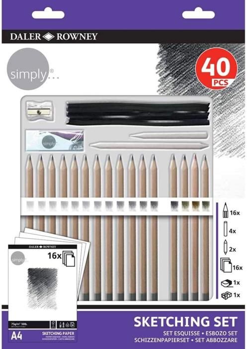Coffret 40 pièces croquis & dessin & esquisse:crayons,papier,fusains,estompe...
