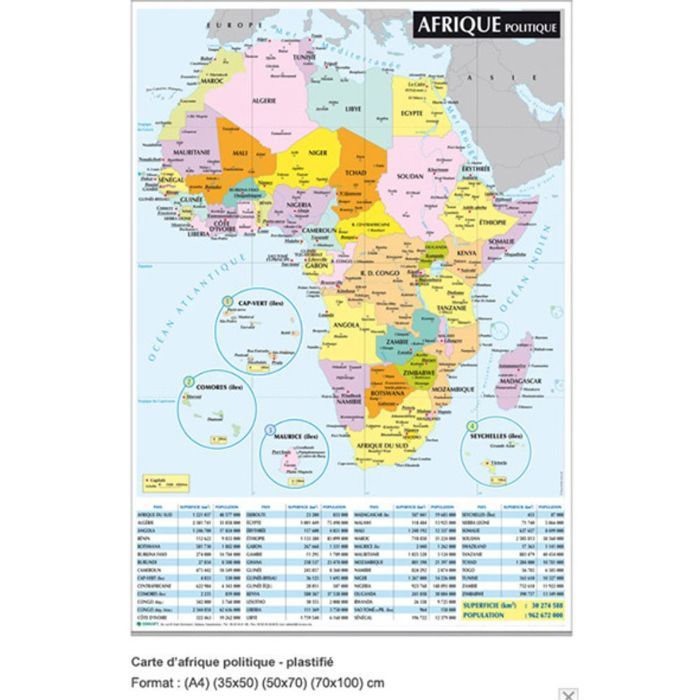 Carte - EVEIL MONTESSORI - Carte Géographique de l'Afrique Politique - 50 x 70 cm - Effaçable à sec - Intérieur
