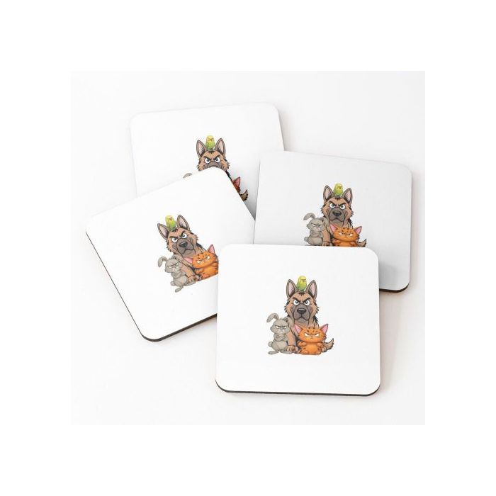 Dessous de Verre - Animaux Grincheux - Multicolore - Boîte de 4 - Décoration Marocaine - Pour Adultes
