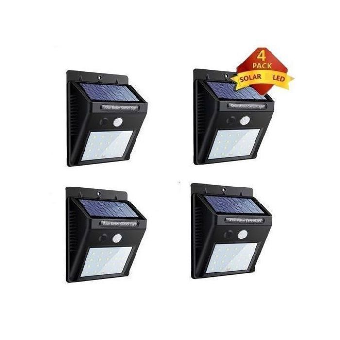Pack de 4 Lampes Solaires LED - Détecteur de Mouvement - Etanche IP65