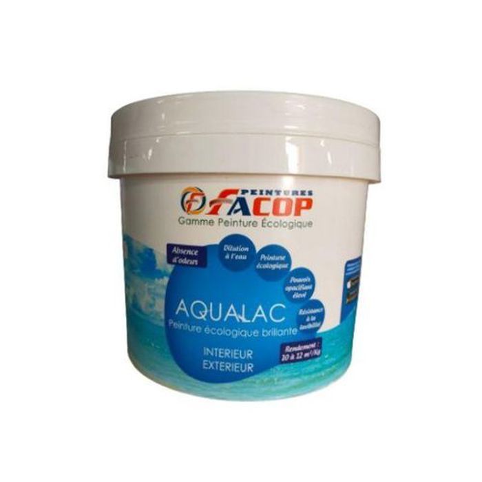 FACOP AQUA LAC Peinture à L'eau Brillant Blanc 4kg (l'intérieur et l'extérieur)