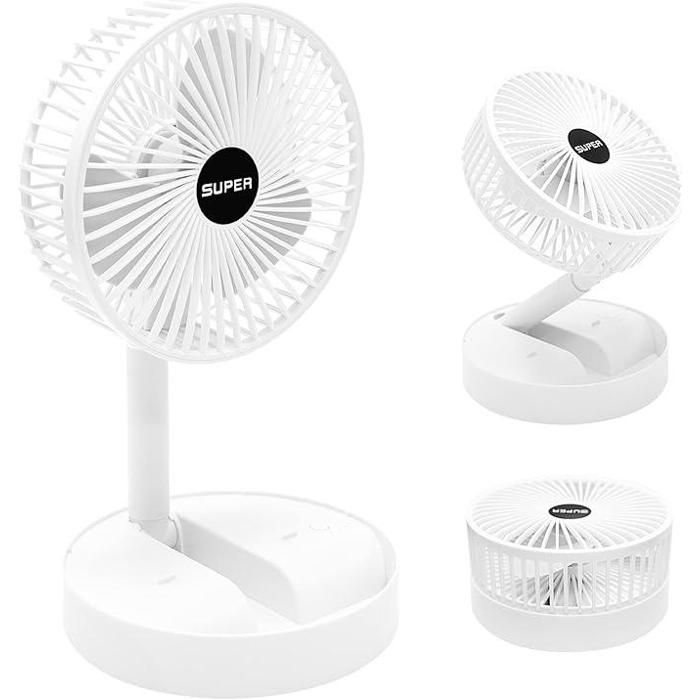 Mini ventilateur de bureau portable pliable Petite batterie Très silencieux 3 vitesses 2000 mAh Fonctionne avec piles