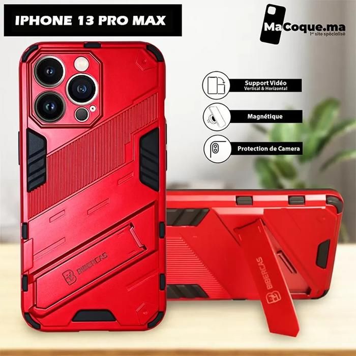 Coque iPhone 13 Pro Max, Antichoc, Magnétique ,Protection de camera,Support Vidéo Rouge