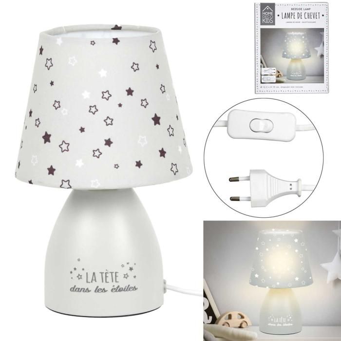Lampe de chevet enfant - M6 - Gris - Métal - Tissu - Électrique