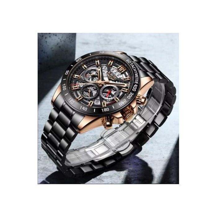 Lige Montre homme de luxe marque classique affaires homme chronographe montre-bracelet en acier