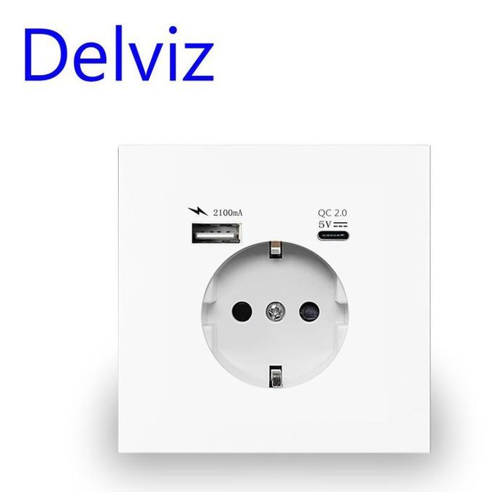 Prise de courant murale USB - Panneau blanc - Type C - AC 110V-250V - 16A