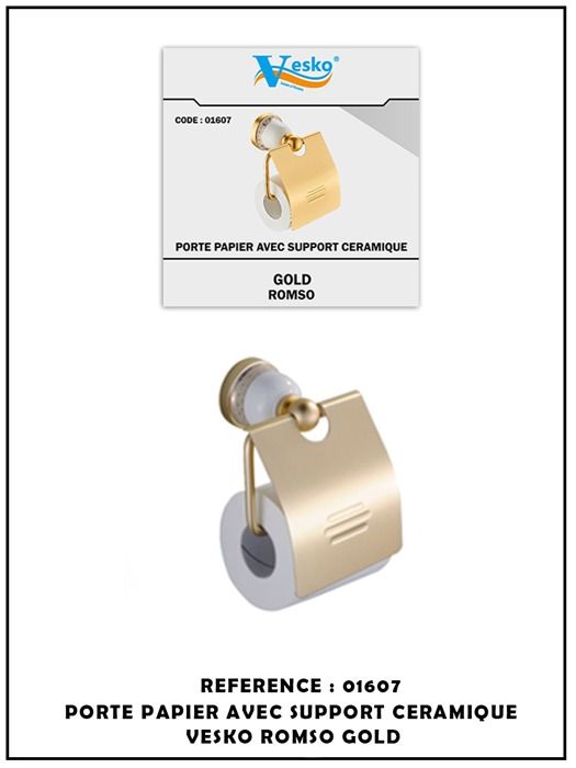 Porte-papier - Romso-Gold - Support en céramique - Finition dorée - Design moderne - Accessoire de salle de bain