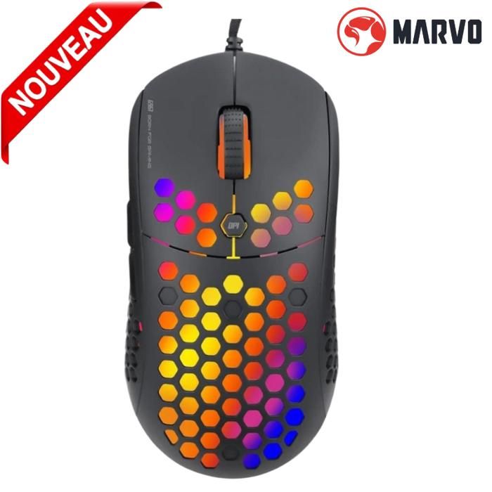 Souris Gaming RGB Marvo Scorpion G961, USB, Réglable jusqu'à 12000 DPI, avec 6 Boutons Programmables