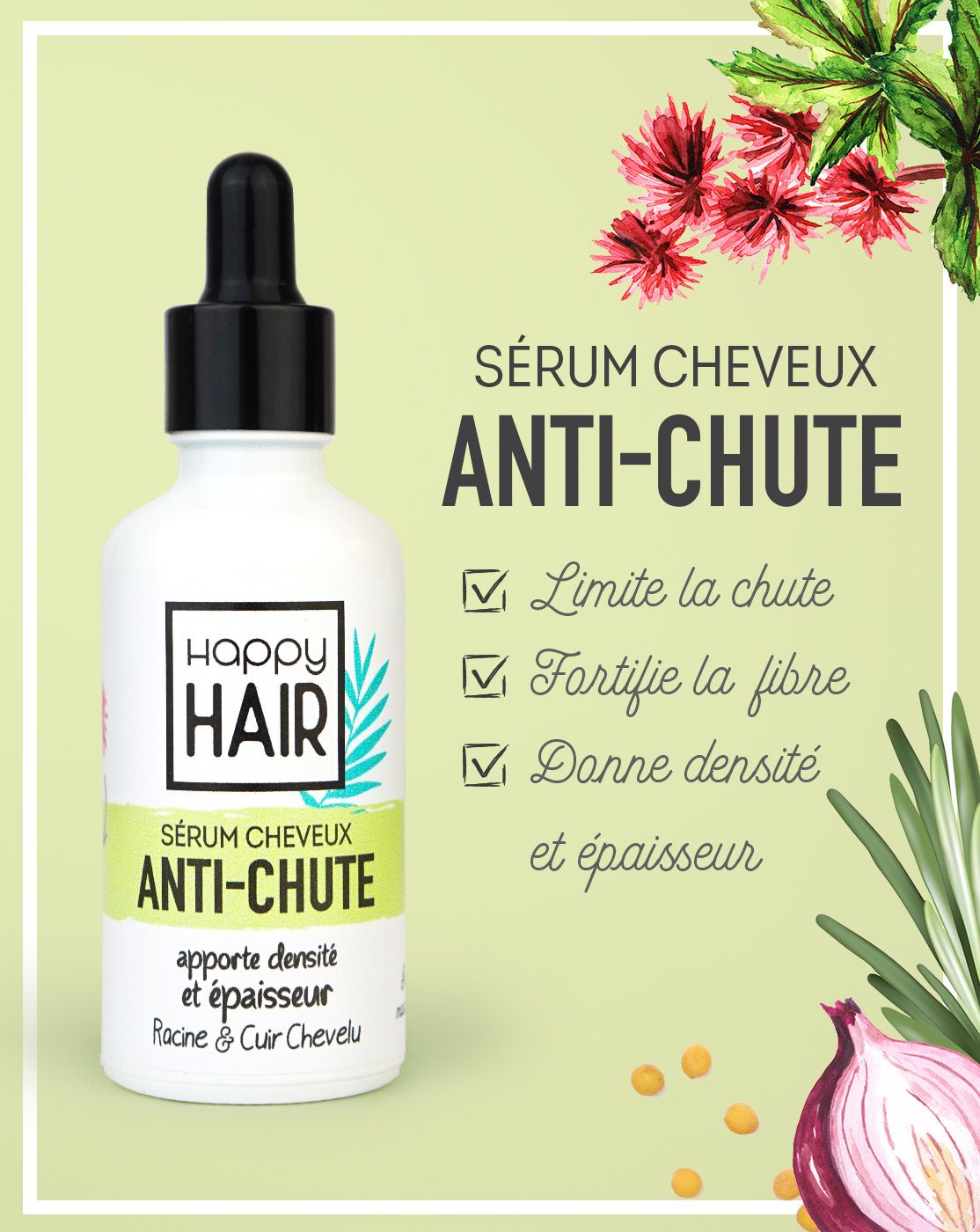 Sérum ANTI-CHUTE - URBANK - Stoppe la chute - 100% Naturel - Cheveux fragiles - Vitalité retrouvée