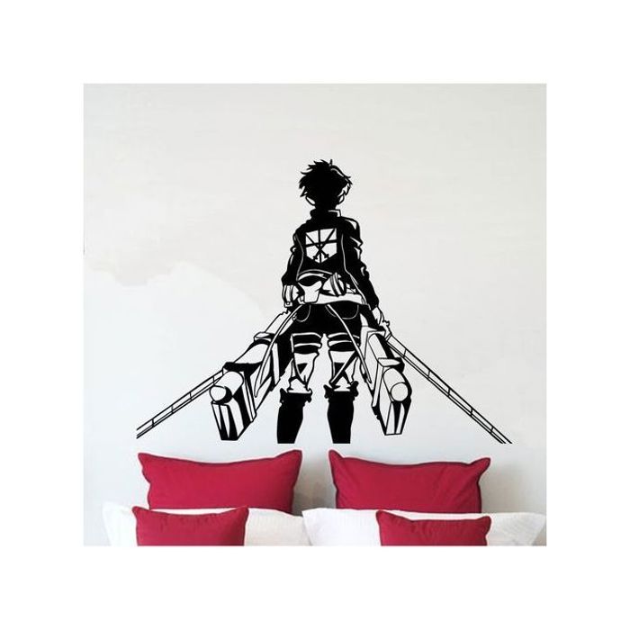 Sticker mural - MA 100063 - Eren Jaeger - Noir - 70x55 cm - Décoration moderne