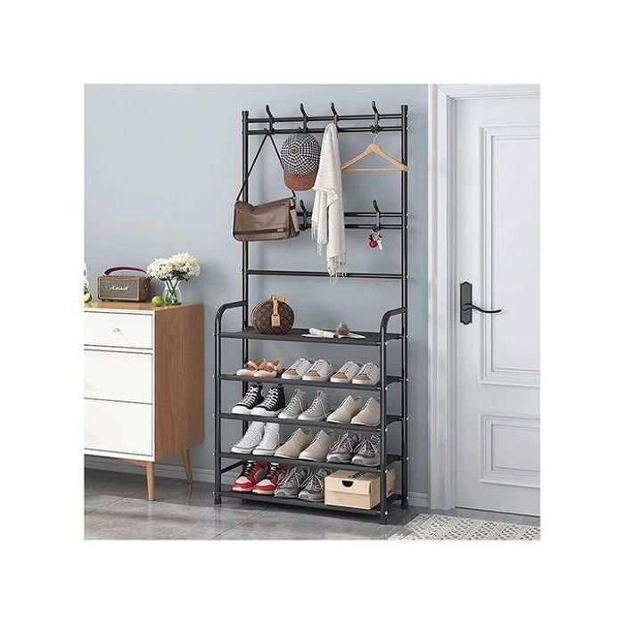 Porte-Manteau - Fer - 4 Niveaux - Cintre Polyvalent - Organisateur de Chaussures - Noir