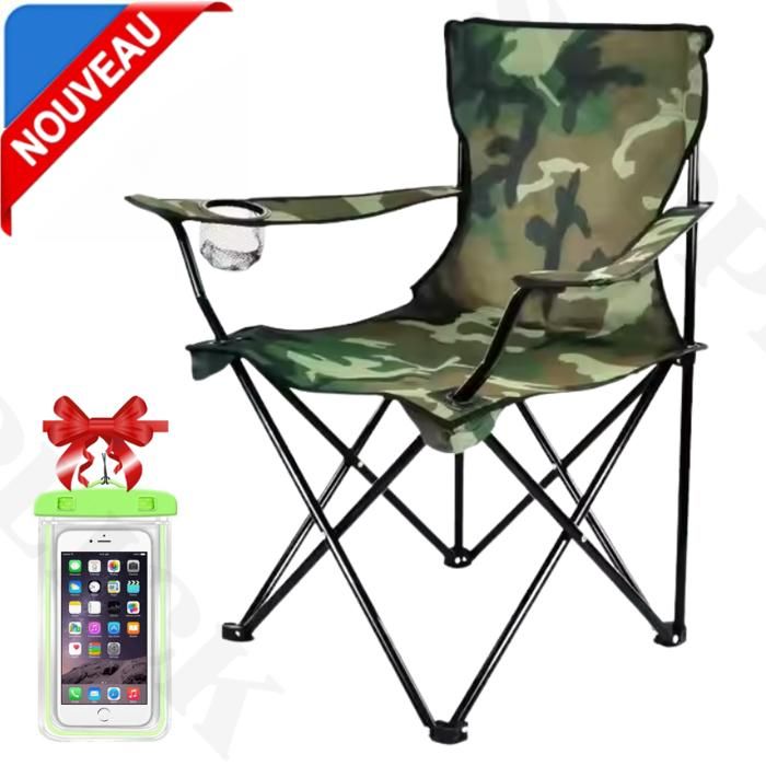 Chaise Plage Pliable,de Camping ,Pêche plus porte-Bouteille et sachet pour trippe + Etui Etanche
