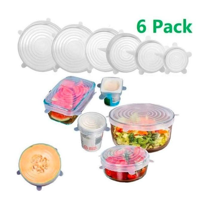 6pcs Couvercles silicone extensible couvercle de bol réutilisable rond en BLANC conservation aliments