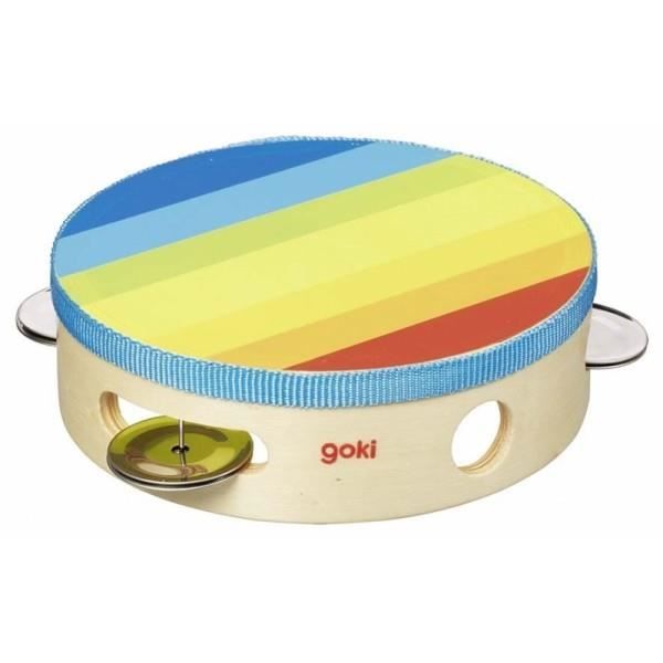 GOKI Tambourin Arc en ciel avec grelots - H4,5xØ14,5cm - Bois