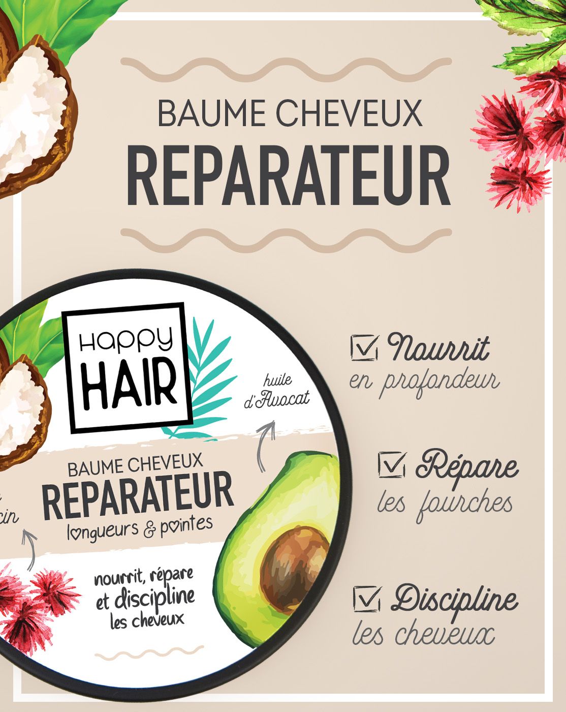 Baume REPARATEUR pour Cheveux Secs, Abimés et Cassants