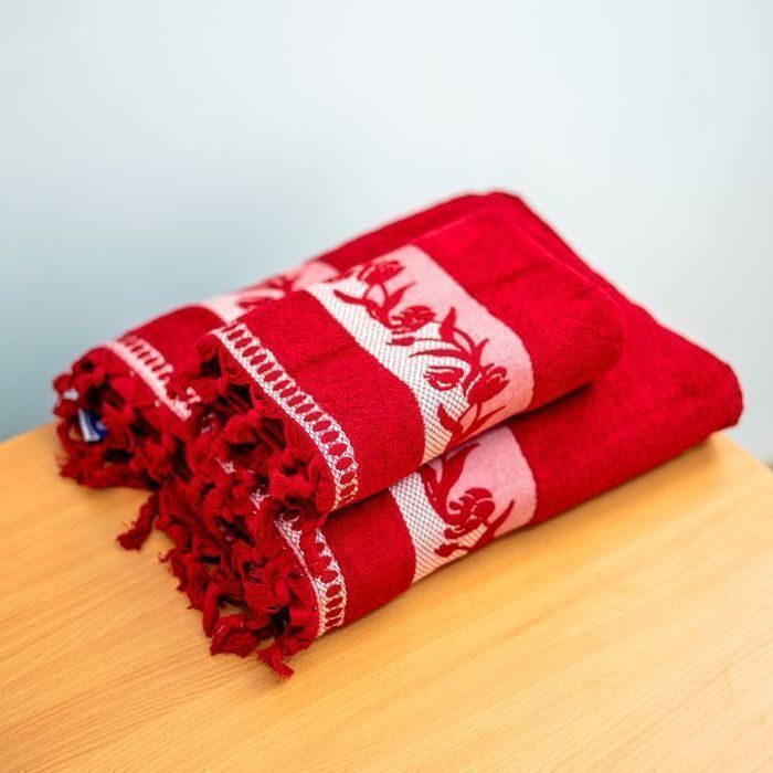Serviette de bain - Hadab - Pack de 2 - 100% coton - Rouge - 550GM