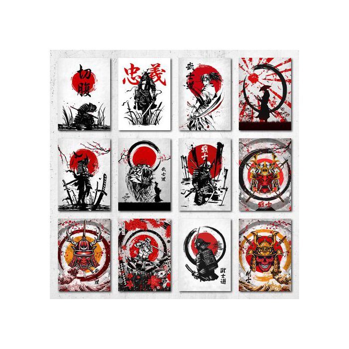 Poster A5 - Japanese Samurai Warrior - Collection 2 - 12 Posters - Papier photo 350g - Décoration murale