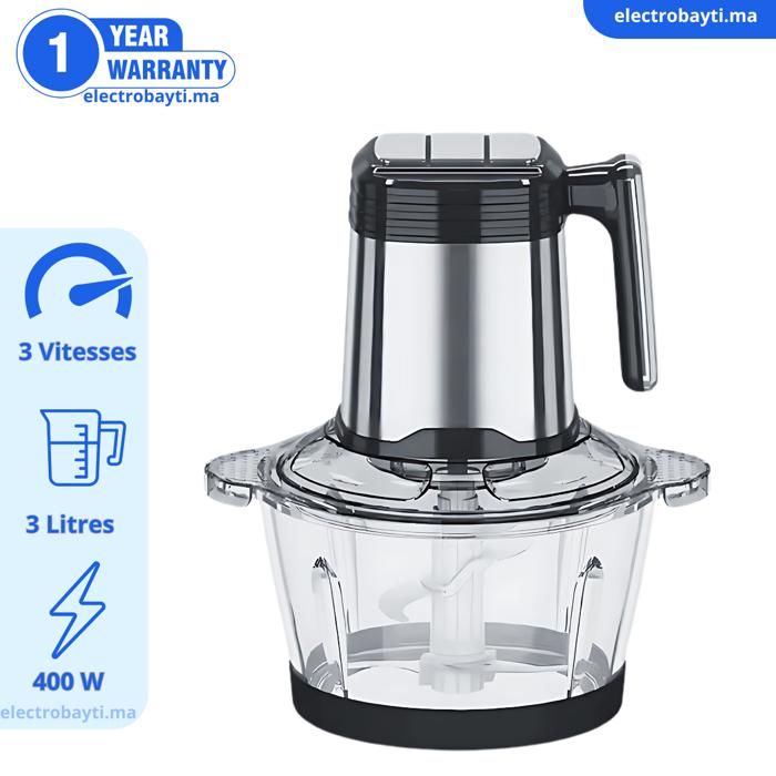 Hachoir électrique professionnel  - 400Watts - 6 Lames - Bol Verre