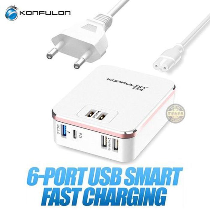 Konfulon Chargeur USB 6 Ports avec PD 40.5W Type-C Chargement Rapide Qualcomm Quick Charge 3.0