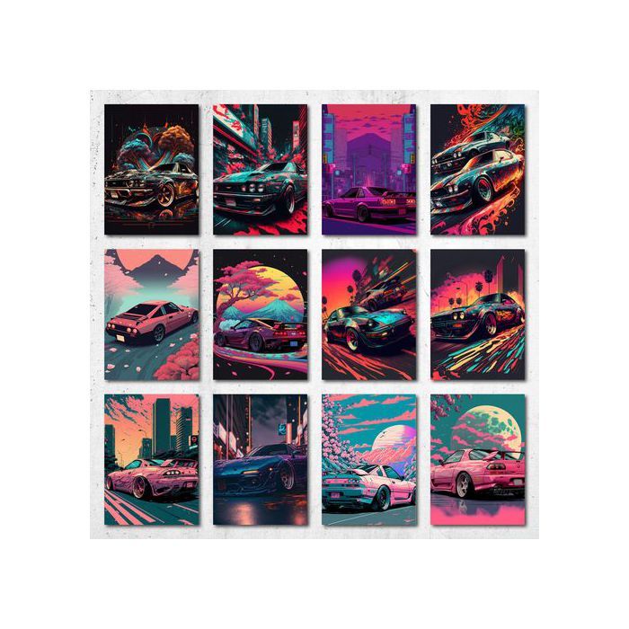 Poster A5 - Jdm Cars - Drifting Colors - Multicolore - 12 Posters - Décoration murale