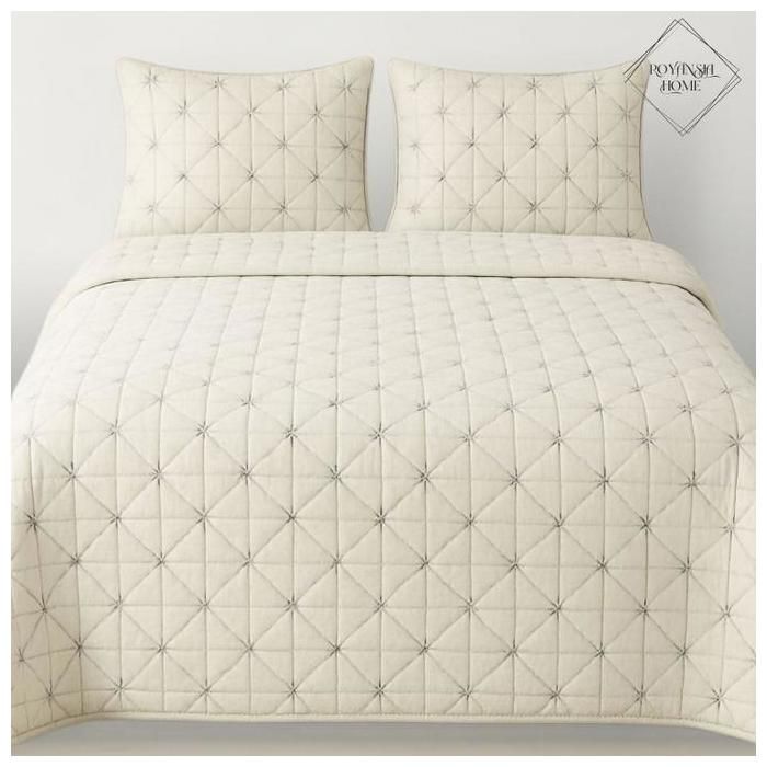Couvre-lit - ROYANSIA HOME - 250x260 cm - Tissu Doux - 2 Taies d'Oreiller - Beige
