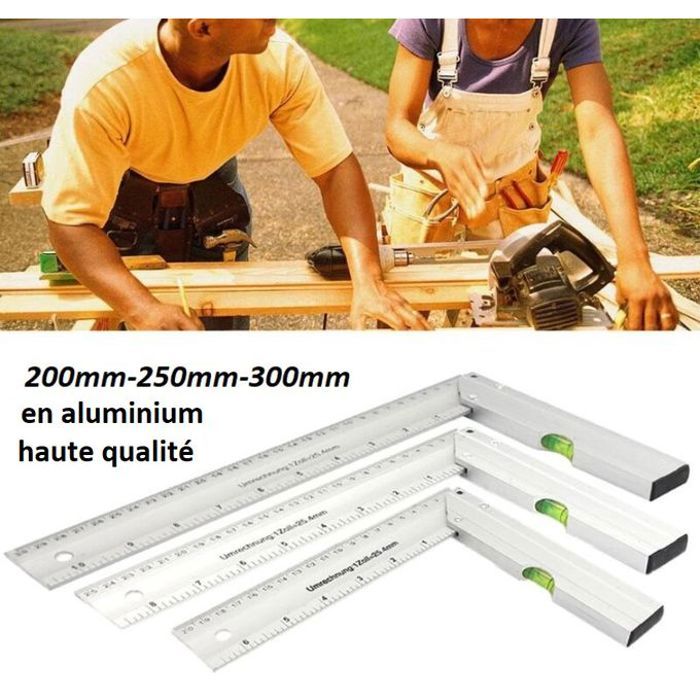 3 règle à angle de 90° avec niveau à bulle intégré, 30 25 20 cm