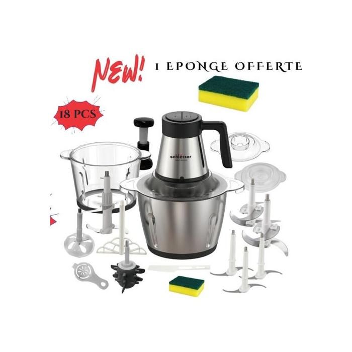 Hachoir électrique professionnel  - 1400Watts - 6 Lames - 2bols Inox et verre