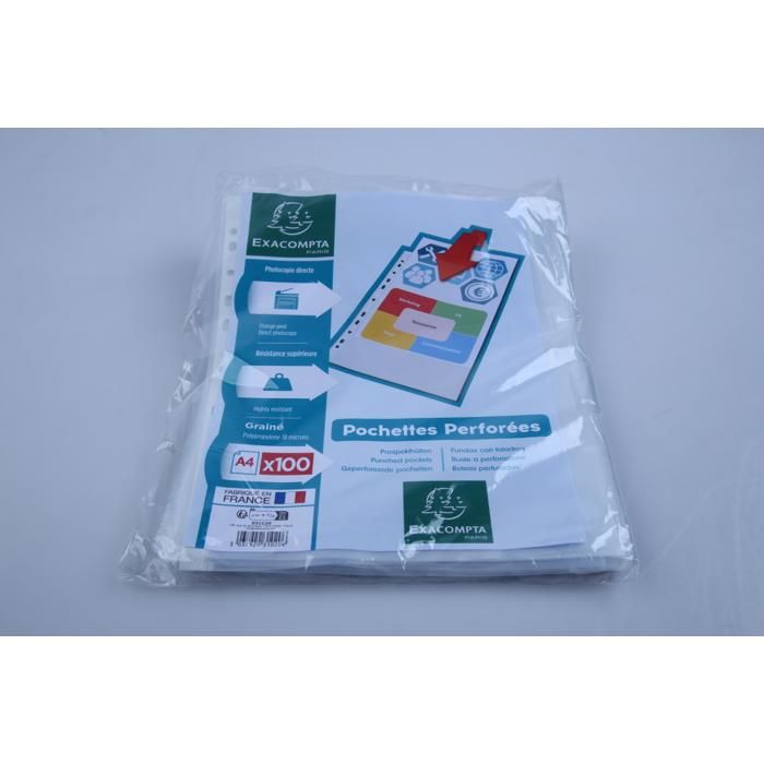 Pochette perforée A4 - EXACOMPTA - 100 unités - Transparent - 38 microns - 11 trous