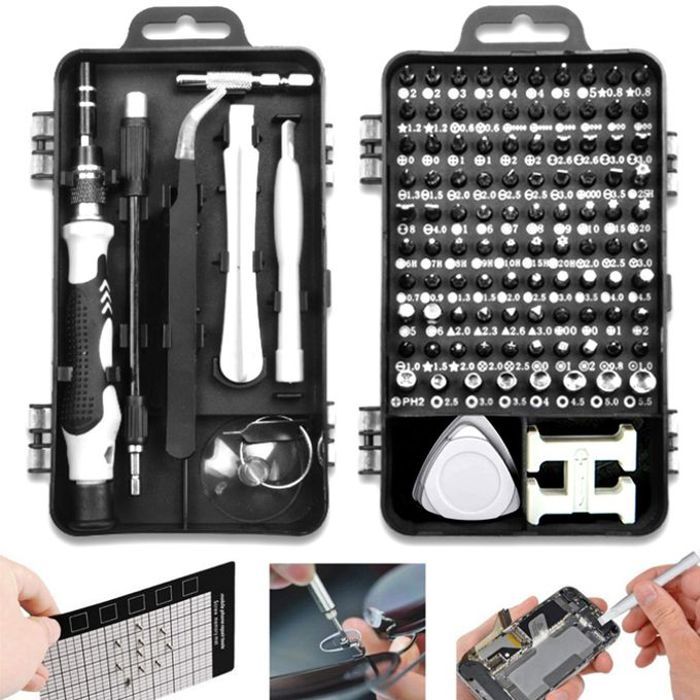 Kit tournevis multifonctions 115 en 1 pour réparations de téléphones