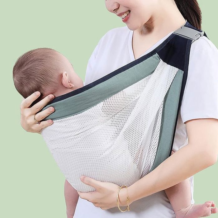 Porte-bébé en tissu à mailles, support réglable pour bébé avec sangle, pour un portage confortable et sécurisé.