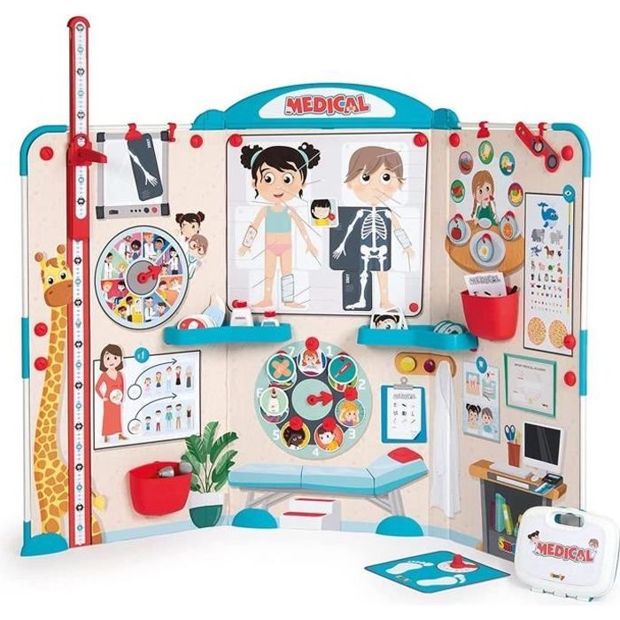 Smoby - Cabinet Médical - Jouet d'Imitation pour Enfant - Triptyque Pliable - Jouer au Docteur - Nombreux Accessoires Médicaux Inclu